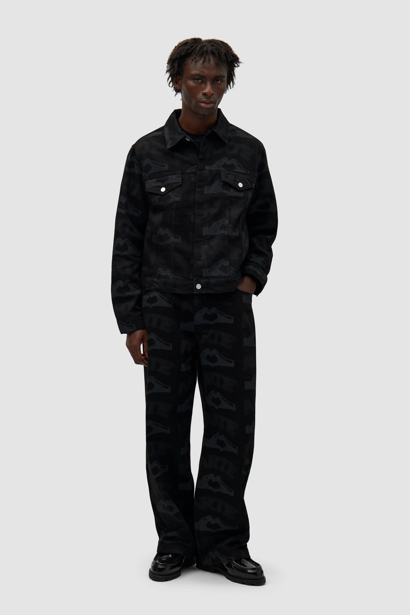 Heart Printed Jacket - Black