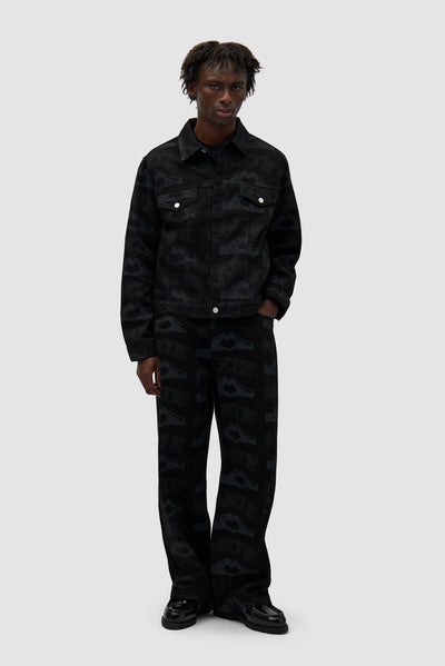 Heart Printed Jacket - Black